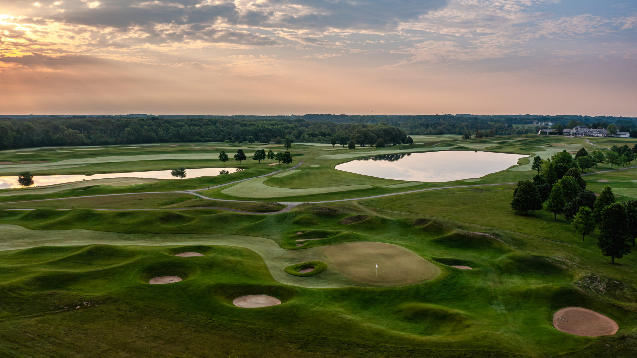 Early-morning drone photography at Hidden Glen Golf Club in Cedarburg, Wisconsin