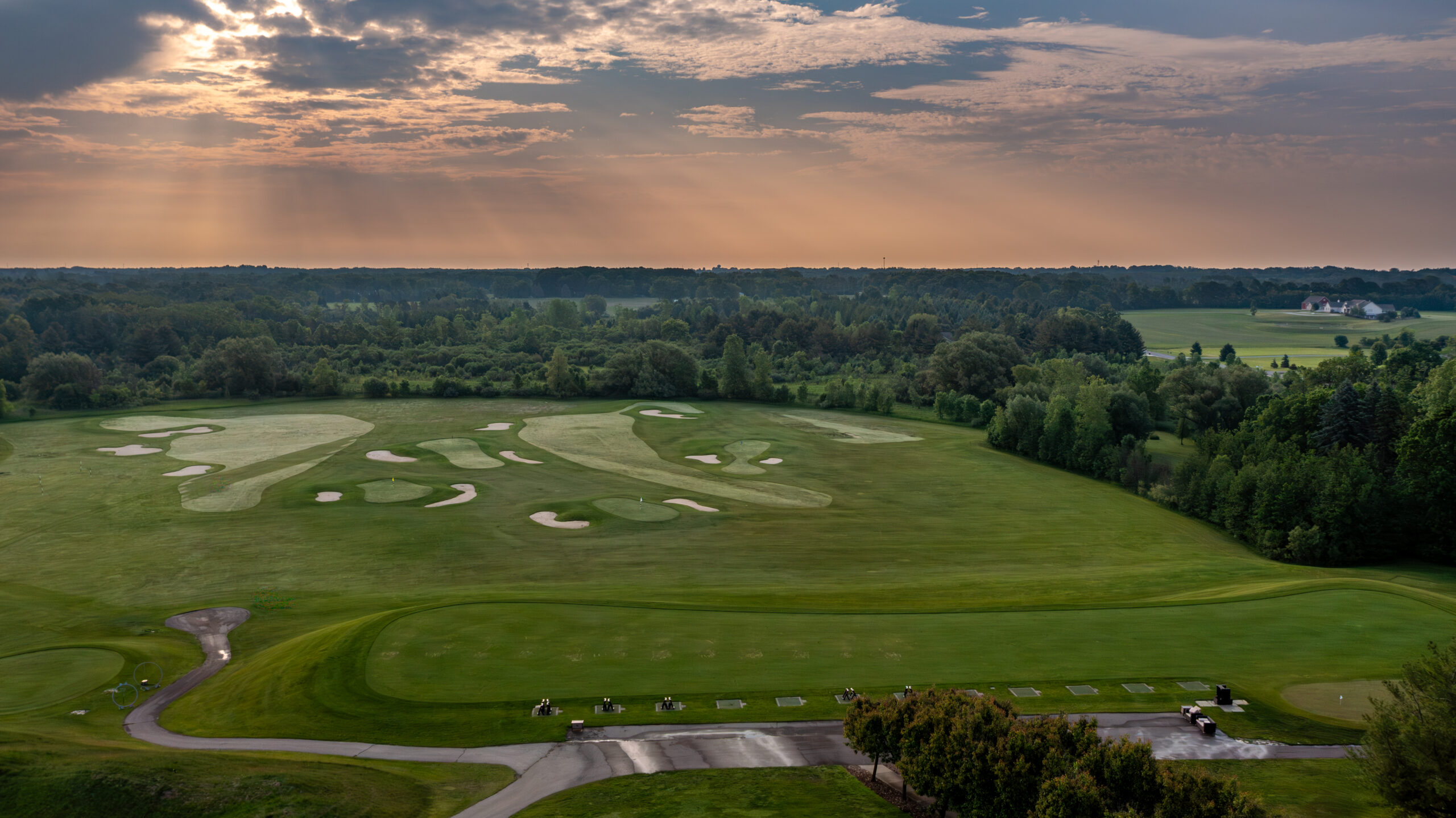 Early-morning drone photography at Hidden Glen Golf Club in Cedarburg, Wisconsin