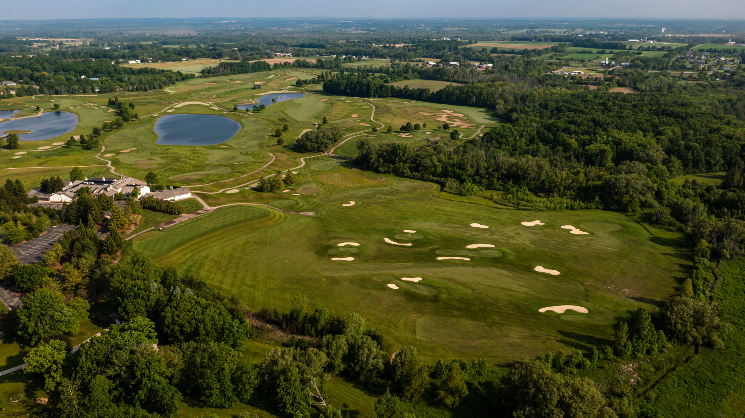 Early-morning drone photography at Hidden Glen Golf Club in Cedarburg, Wisconsin