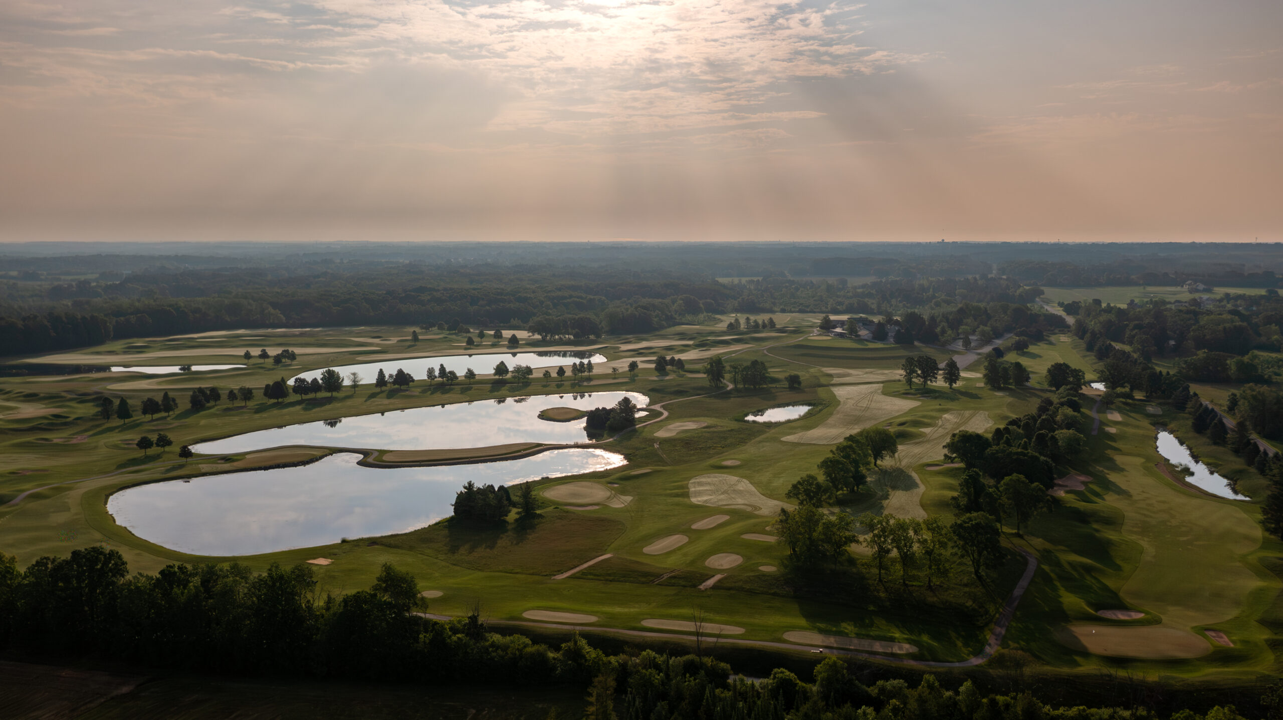 Early-morning drone photography at Hidden Glen Golf Club in Cedarburg, Wisconsin
