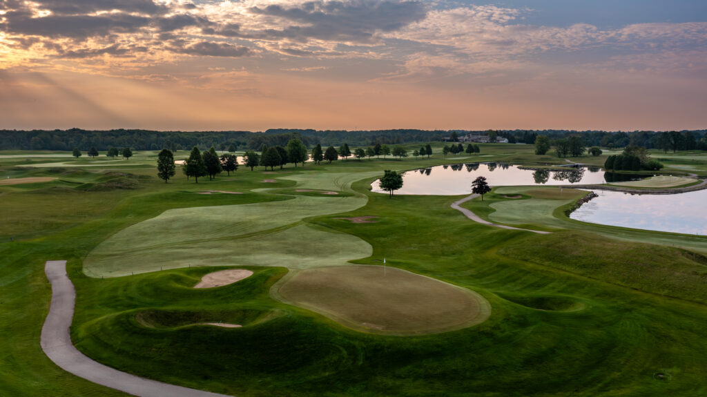 Early-morning drone photography at Hidden Glen Golf Club in Cedarburg, Wisconsin
